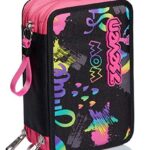 Astuccio 3 Scomparti Seven Iridescent Nero Completo Di Matite Penne Pennarelli 0