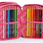 Astuccio 3 Scomparti Seven Iridescent Nero Completo Di Matite Penne Pennarelli 0 3