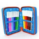 Astuccio Scuola 3 Zip Completo Seven Sj Gang Face Boy Bambino Blu Giallo 0 1