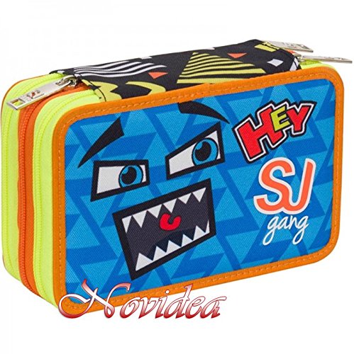 Astuccio Scuola 3 Zip Completo Seven Sj Gang Face Boy Bambino Blu Giallo 0