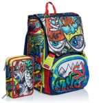 Schoolpack Zaino Seven Sj Gang Facce Boy Verde Estensibile Astuccio 3 Zip 0
