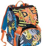 Zaino Schoolpack Seven High Tech Sj Gang Boy Arancio Grigio Con Pattine Sfogliabili Astuccio Quick Case Completo Football 0 1