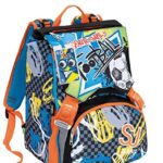 Zaino Schoolpack Seven High Tech Sj Gang Boy Arancio Grigio Con Pattine Sfogliabili Astuccio Quick Case Completo Football 0