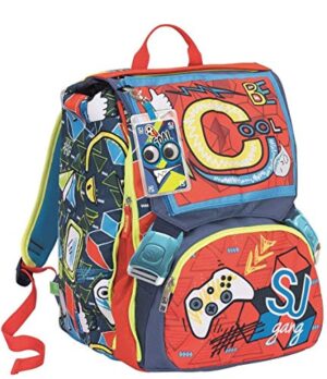 Zaino Schoolpack Seven Sdoppiabile Big Sj Gang Boy Rosso Azzurro Con Pattine Sfogliabili Astuccio 3 Zip 0