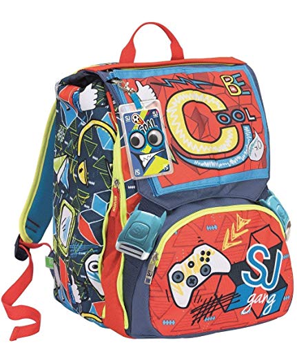 Zaino Schoolpack Seven Sdoppiabile Big Sj Gang Boy Rosso Azzurro Con Pattine Sfogliabili Astuccio 3 Zip 0