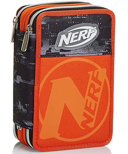 Astuccio 3 Scomparti Nerf Nation Unica Nero E Arancione Portapenne Con Contenuto Per La Scuola 0