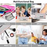 Astuccio Portamatite Grande Capacita Trucco Borsa Portamonete Cartoleria Organizer Con Manico Per Materiale Scolastico E Ufficio Donna Ragazzaplaid Bianco 0 4