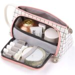 Astuccio Portamatite Grande Capacita Trucco Borsa Portamonete Cartoleria Organizer Con Manico Per Materiale Scolastico E Ufficio Donna Ragazzaplaid Bianco 0 5