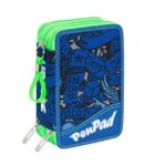 Astuccio Scuola Completo 3 Zip Seven Koi Penpad Colore Blu Verde 0