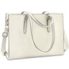 Borsa Donna Borsa A Tracolla Per Computer Da 156 Pollici Grande Impermeabile Borse Laptop Tote In Pelle Pu Borsa Da Lavoro Business Shopper Bianca Crema 0