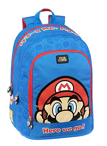 Super Mario Zaino Scuola Organizzato Blu 0