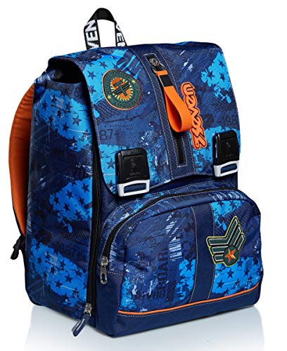 Zaino Estensibile Seven Fly Stars Blu Scuola Elementari E Medie 0