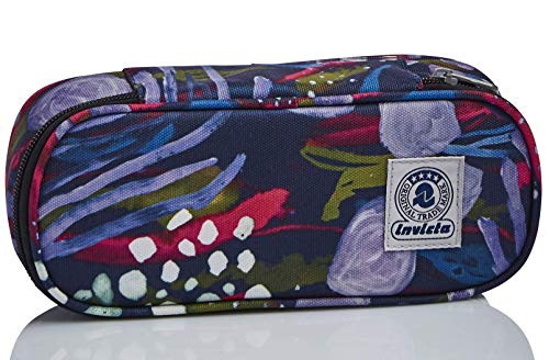 Bustina Ovale Invicta Abstract Jungle Blu Con Organizer Interno Porta Penne 0