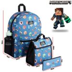 Minecraft Zaino Scuola Con Astuccio Scuola Borraccia E Porta Merenda Minecraft Set 4 Pezzi Per Bambini 0 5